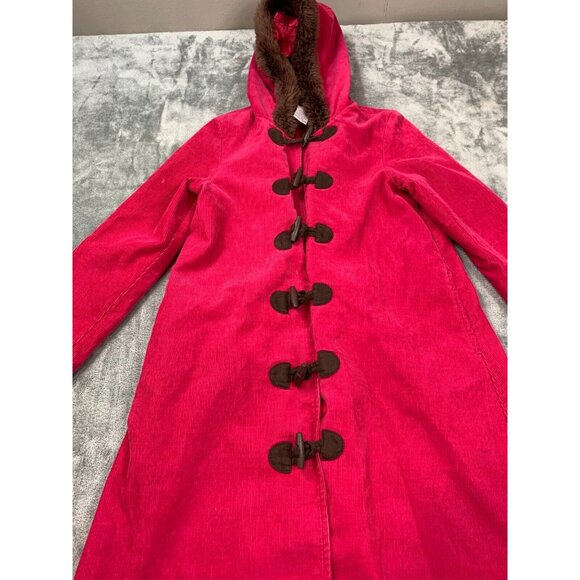 Gymboree Overcoat Girl's 9 Pink Hooded Toggle Closure Corduroy Faux Fur Cotton - Picture 4 of 16